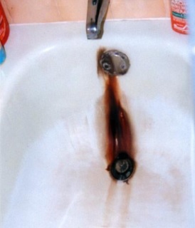 Manganese stained bathtub